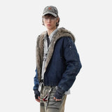 Y2K Quilted Retro Denim Fur Hooded Jacket