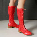 Elegant Lace-Up Sheer Floral Knee-High Boots