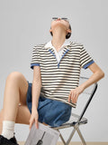 Cozy Striped Polo V-Neck Knit T-Shirt