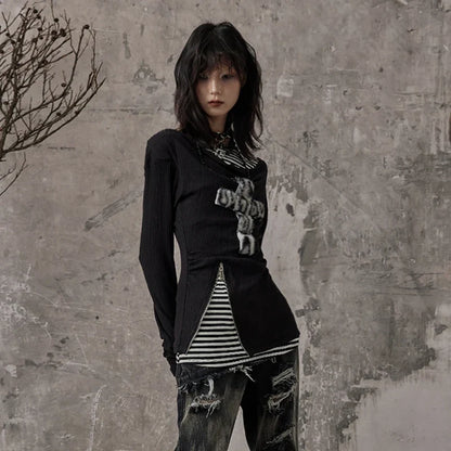 Grunge Patchwork Knitted Long Sleeve Top