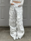 Women Edgy White Cargo Denim Jeans