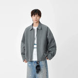 Durable Lapel Loose Fit Zip Up Jacket