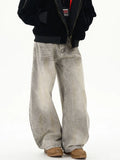 Rugged Look Baggy Gray High Waisted Jeans