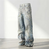 American High Street 3D Print Wide Leg Jeans