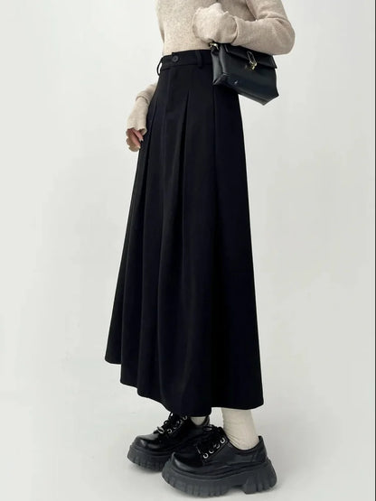 Pleated Dark Academia Midi Skirt