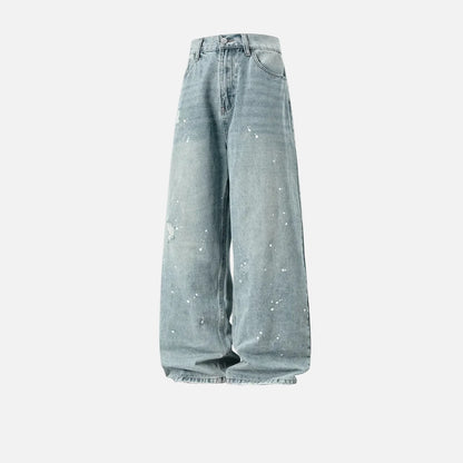 Japanese Style Washed Splatter Relaxed Fit Jeans