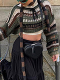 Y2K Hollow Striped Gothic Crop Sweater