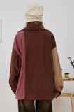 Streetwear Striped Colorblock Corduroy Baseball Jacket