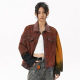 Vintage Orange Long Sleeve Denim Jacket