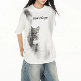 Vintage Kitten Graphic Short Sleeved T-Shirt