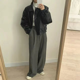 Warm Retro Minimalist Suede Lapel Leather Jacket