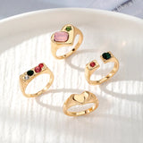 Y2K Soft Gemstone Heart Rings