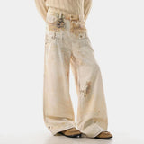 American Style Double Waistband Dirty Dying Jeans