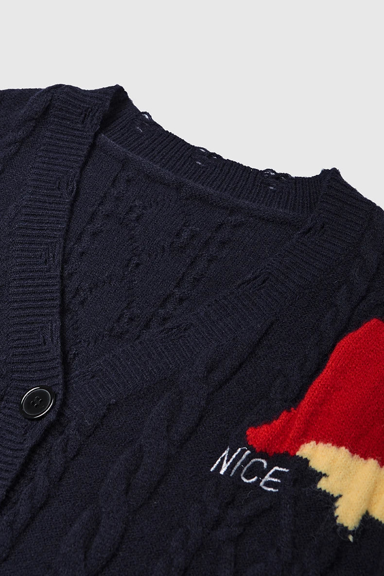 Abstract Patch Cable Knit Sweater