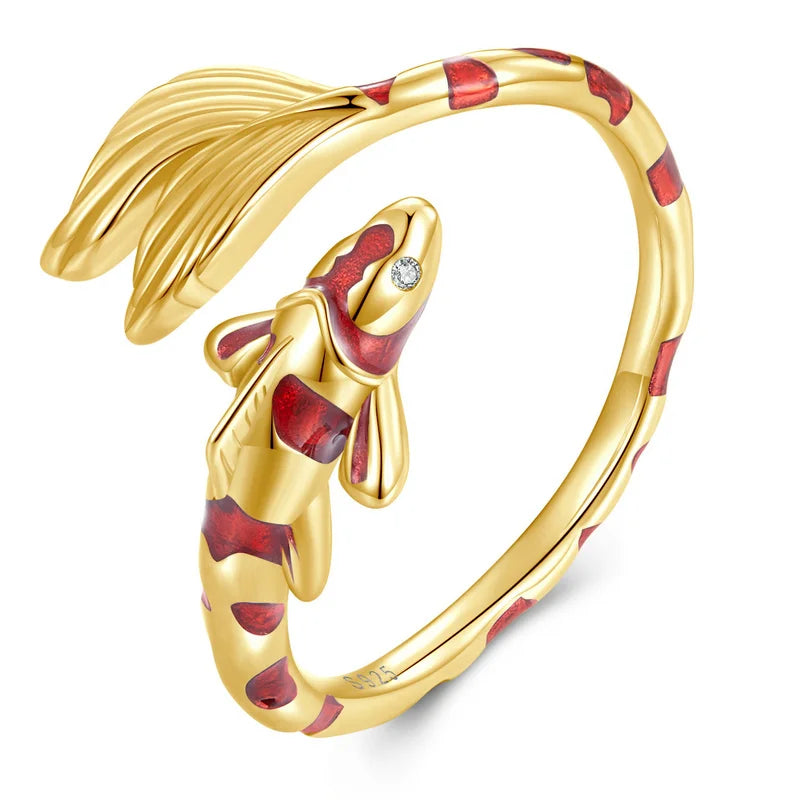Adjustable Red Enamel Koi Opening Ring