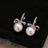 Dazzling Bowtie Ribbon Pearl Clear CZ Errings
