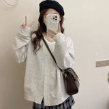 Women Casual Cute Chic Gray V-Neck Button Cardigan