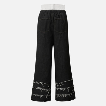 Elastic Waist Drawstring Camouflage Flare Jeans