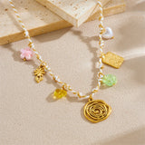 Golden Flower Crystal Pendant Necklace