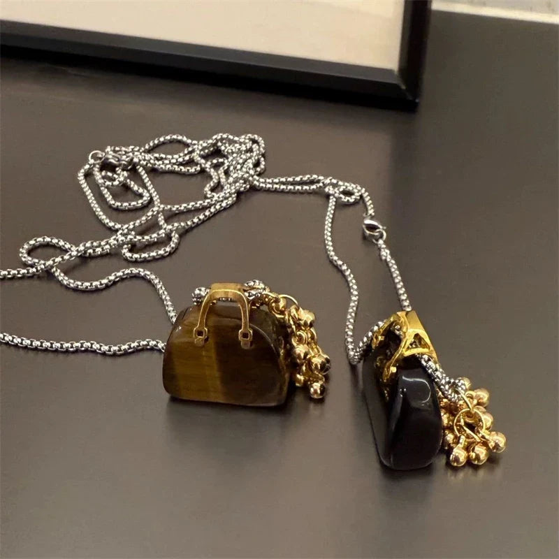 Luxury Beaded Stone Pendant Necklace