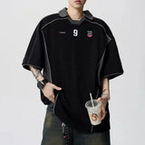 Letter Print Patchwork Retro Trend Polo T-Shirt
