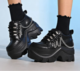 Chunky Gothic Black Chain Platform Sneakers