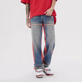 Trendy Yellow Stripe Vintage Patchwork Jeans