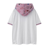 Graphic Print Hooded Short Sleeve Ripped T-Shirt