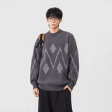 Cozy Argyle Knit Crew Neck Classic Sweater