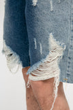 Gradient Ripped Washed Denim Shorts