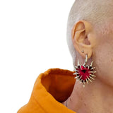Edgy Red Spiky Heart Dangle Earring