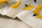 Sunflower Pattern Textured Knit Sweater