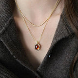 Vintage Nature Stone Pendant Golden Snake Necklace
