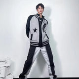 Gothic Letter Printed Star Pattern Knitted Cardigan