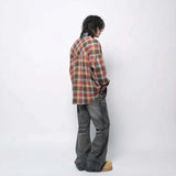 Fashionable Vintage Plaid Frayed Edge Long Sleeve Shirt