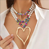 Exaggerated Multilayered Heart Pendant Choker Necklace
