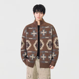 Geometric Pattern Casual Full Zip Cardigan