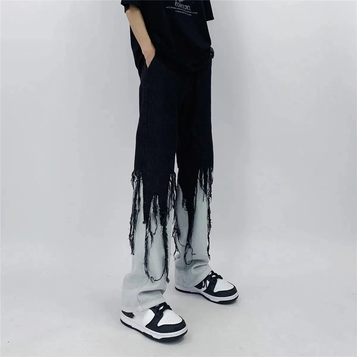 Flattering Contrast Color Tassel Loose Jeans