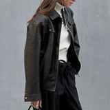 Women Chic Fashionable Zipper Leather Jacket
