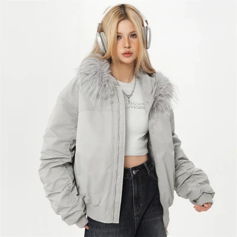 Stylish Lightweight Padded Fur Down Jacket