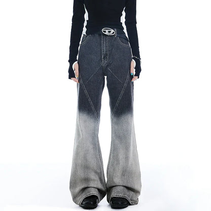 Gradient Color Patchwork Bootcut Denim Jeans