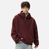 Heavyweight Ribbed Solid Color Half Zip Hoodie
