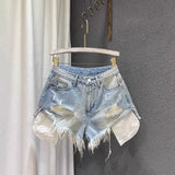 High-waisted Light Denim Mini Short
