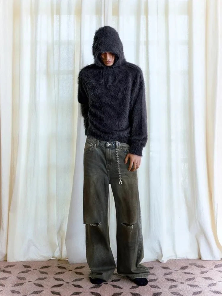 Retro Cozy Knitted Half Zipper Hoodie
