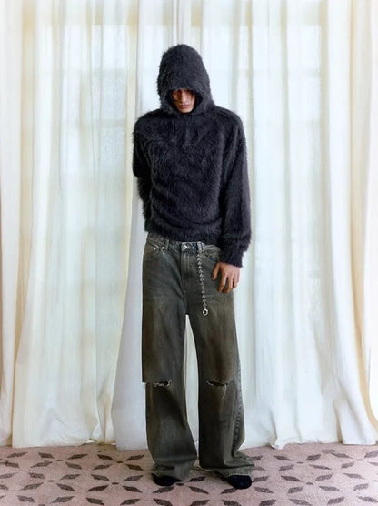 Retro Cozy Knitted Half Zipper Hoodie