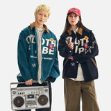 Spring Streetwear Embroidered Cargo Varsity Jacket