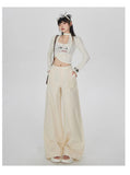 Vintage Casual Lace-Up High Waist Pants