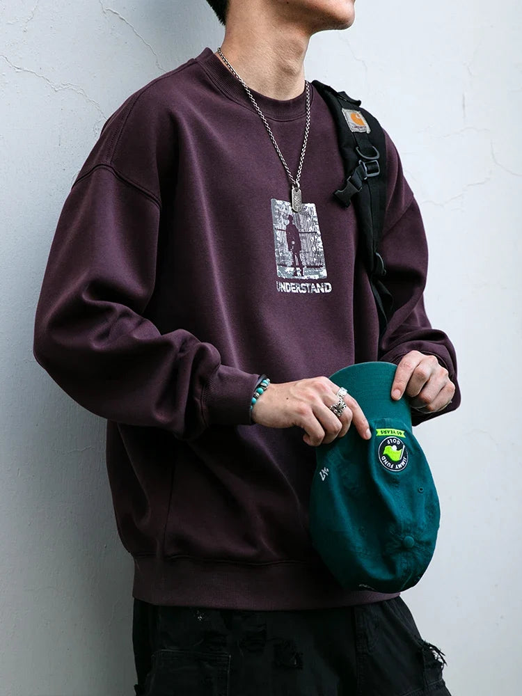 Versatile Loose Fit Round Neck Print Sweatshirt