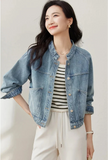 Stylish Stand Collar Denim Jacket Jeans