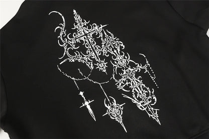 Y2K Retro Graffiti Zip-Up Fur-Collar Hooded Sweatshirt